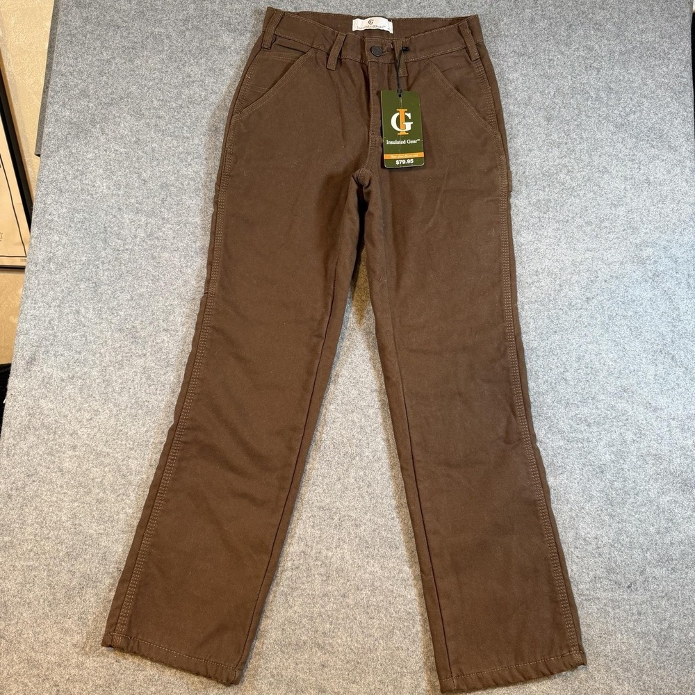 Insulated Gear Pants Mens 27x30 Brown Fleece Lined Canvas Carpenter Workwear